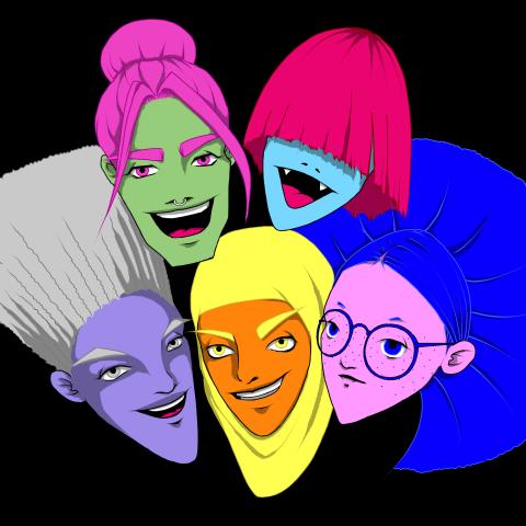 © THE CAKE ESCAPE is a virtual girl group with five animated members. With lyrics about feminism and anti-racism, the band sings in German and English for diversity and equality. More thecakeescape.com